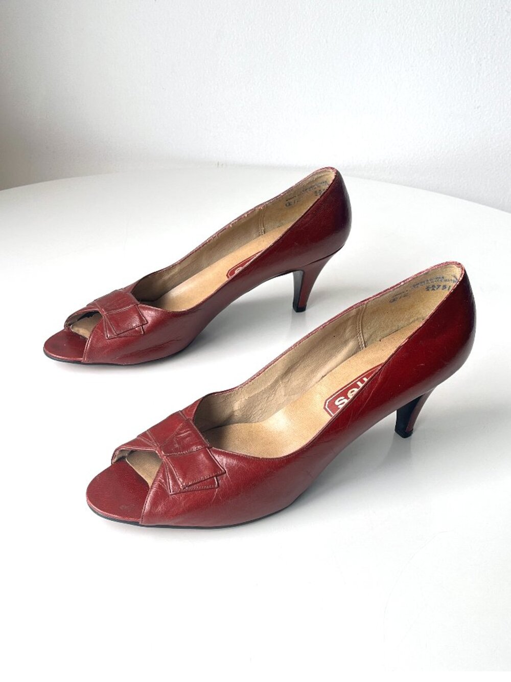 Classic Burgundy Peep-Toe Pumps - Womens
